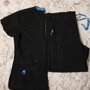 Carhartt Black Women's Scrub Set with Bright Blue Accents